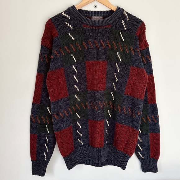 Vintage cotton knit crew neck sweater - 80’s - multi-coloured - Oversized M - Picture 2 of 7